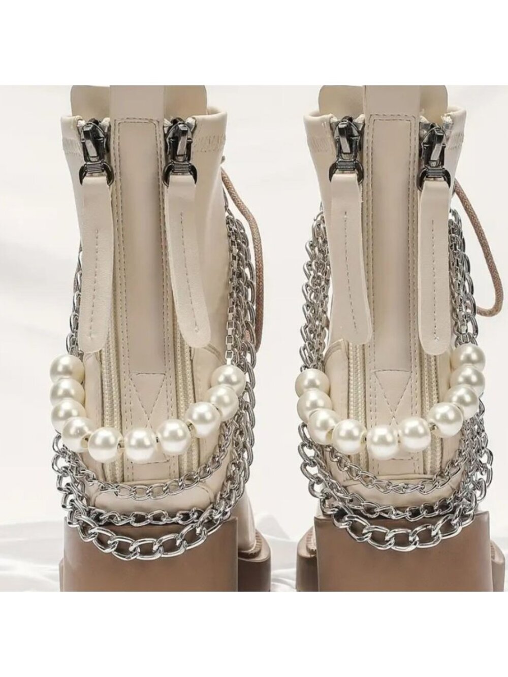 Women's Boot Chain Anklet Set – Silver Metal & Pearl Charm Shoe Jewelry Set of 2